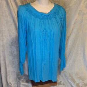 Bright boho top with embroidered neckline and front